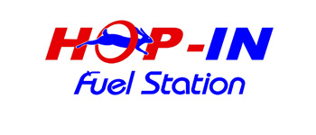 HOP-IN Fuel Station logo in red and blue