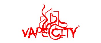Red Vape City logo with stylized skyline