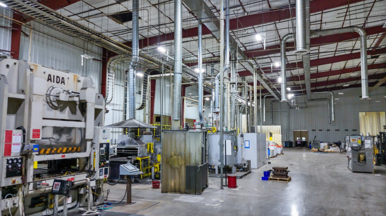 Factory floor with AIDA press and ventilation