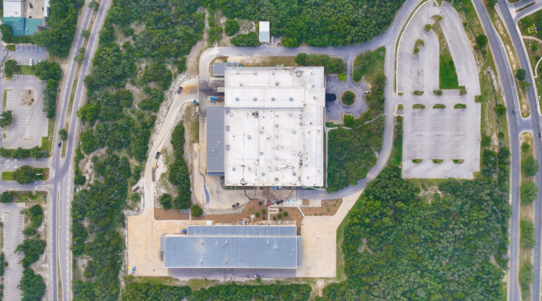 Top-down drone view of industrial complex